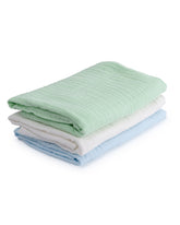 Muslin Bath Towel (6-layered) | Set of 3 (Blue, Green, White)